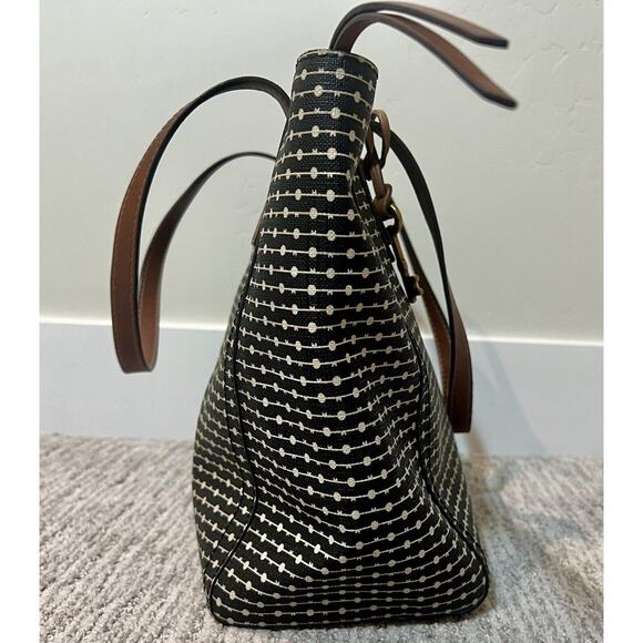 Fossil Rachel Leather Black Striped Tote Purse, Leather, Key Charm, Classic Bag - Picture 6 of 11